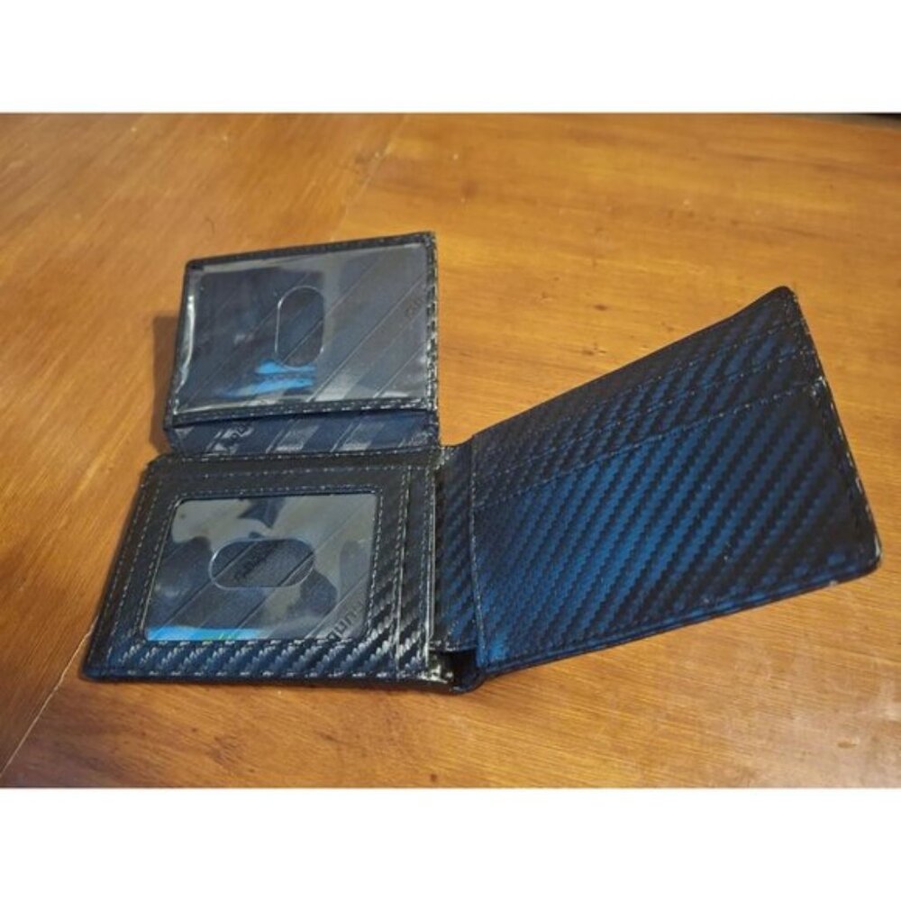 🆕Runbox Men Carbon Black Leather Slim Leather 2 ID Window Gift Box Wallet - Picture 2 of 9